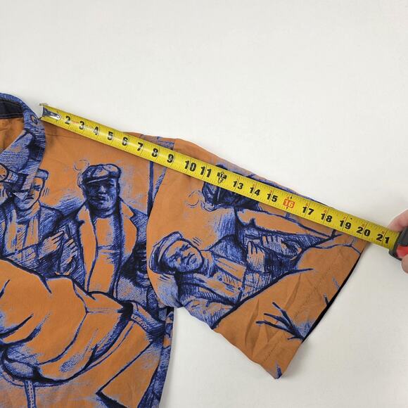 Karl Kani Hip Hop Shirt Mens Extra Large Orange Blue Graphic Button Up Allover - Picture 5 of 8